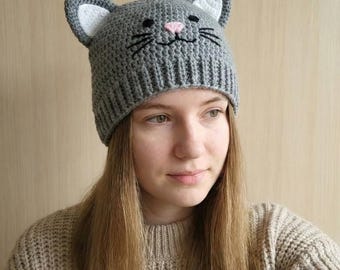 Cat Ear Crochet Hat Pattern PDF, Crochet Cat Beanie with Ears for Kids and Adults, Easy Beginner Crochet Pattern, Instant Download | Gift