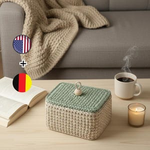 Patroon gehaakte mand, rechthoekige opbergmand met deksel pdf, organisator voor beginners, haakpatroon modern interieur