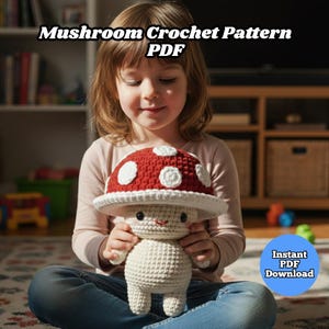 Patrón de hongo a crochet (PDF), patrón de hongo a crochet (hombre), patrón de sombrero de hongo a crochet, muñeco amigurumi de 22 cm (descarga instantánea)