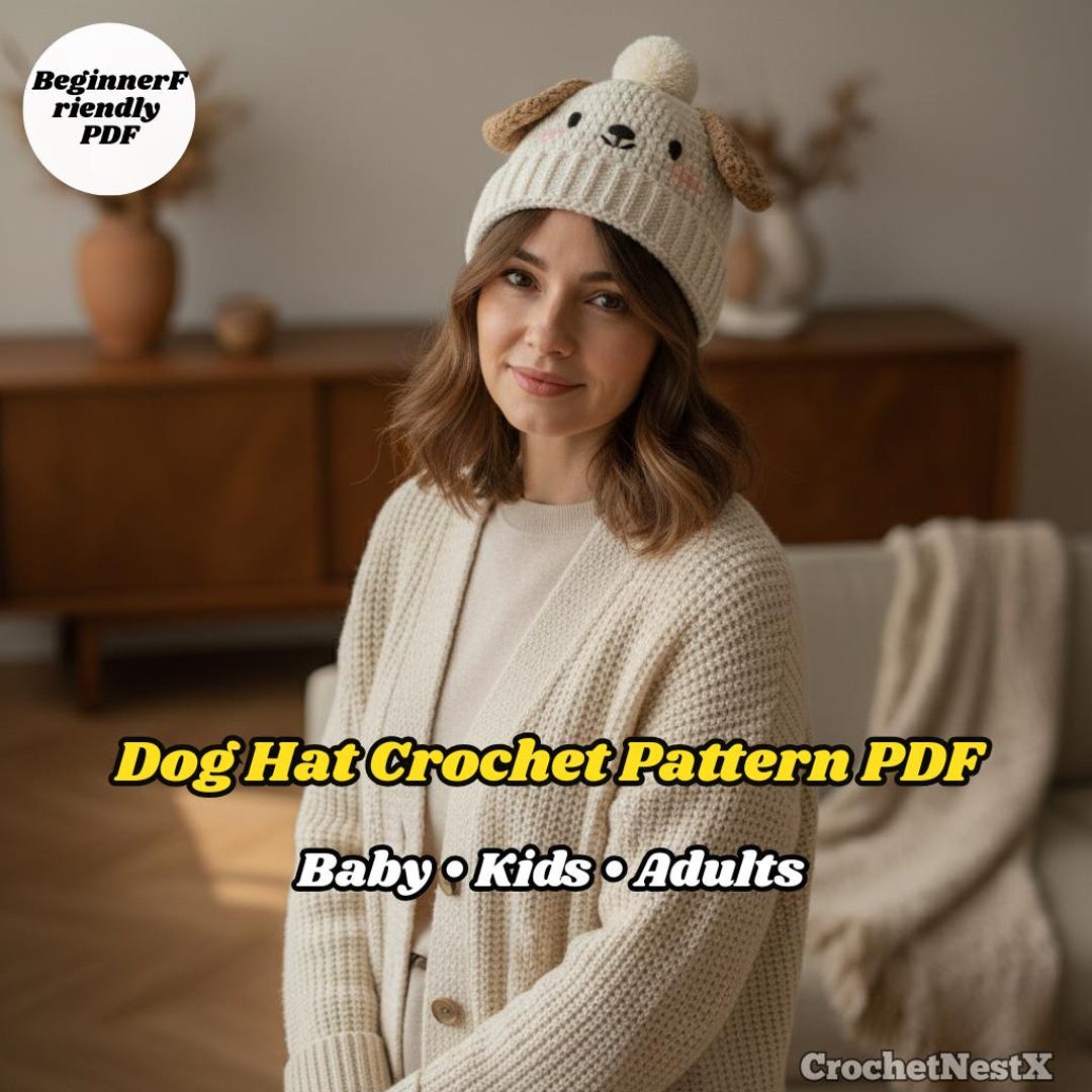 Dog Hat Crochet Pattern PDF – Easy Animal Beanie Tutorial With Floppy ...