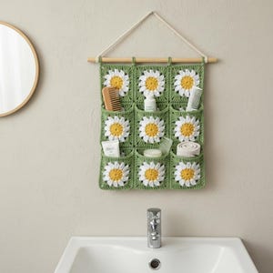 Daisy Crochet Wall Hanging Pattern PDF, Granny Square Organizer, Boho Wall Storage, Hanging Pocket Organizer Pattern, Instant Download PDF image 14
