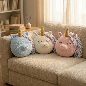 Mönster för virkad kudde med enhörning i PDF-format, amigurumi-kudde, barnrumsdekor, plyschleksaksmönster, gör-det-själv-present, virkmönster för nybörjare!
