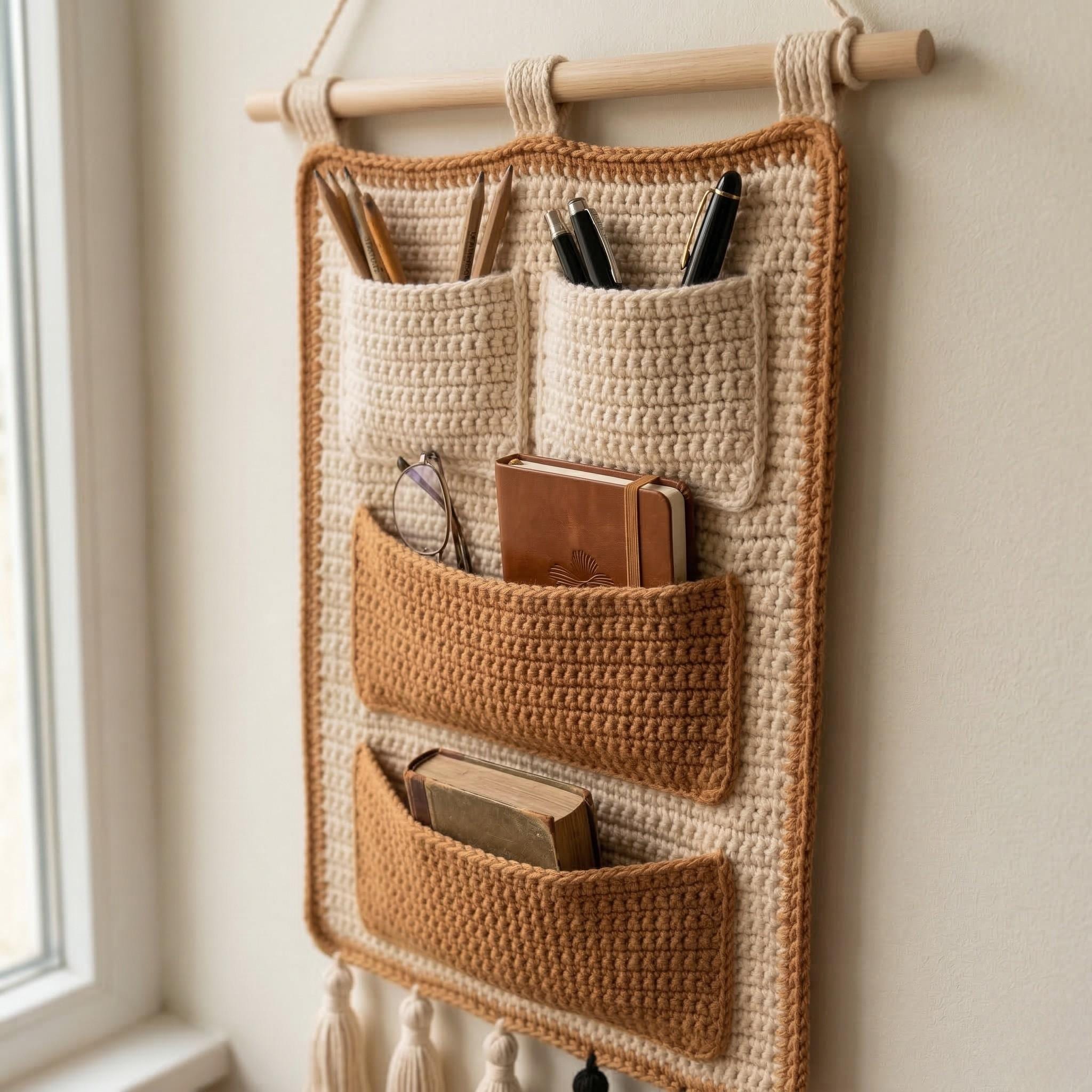 Crochet Wall Organizer Pattern PDF, Hanging Storage Pocket Organizer ...