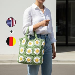 Crochet Granny Square Bag Pattern PDF | Daisy Flower Tote Bag | Beginner Friendly Step by Step Crochet Bag | Digital Download Tutorials
