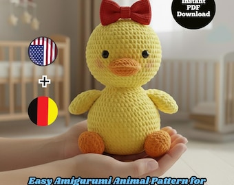 Schema uncinetto paperella amigurumi in formato PDF / Tutorial per realizzare una simpatica paperella di peluche / Schema animale amigurumi facile per principianti / Schema all'uncinetto per peluche