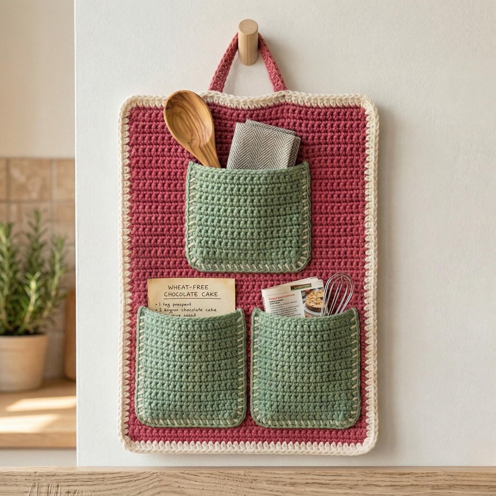 Crochet Wall Hanging Organizer Pattern PDF, 3 Pocket Storage Organizer ...