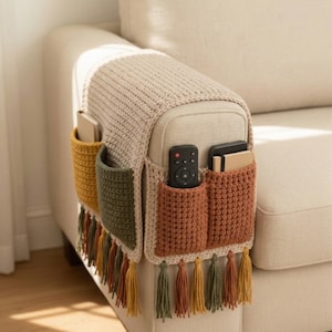 Gehäkelter Sofa Organizer Muster, Sofa Arm Organizer PDF, Couch Aufbewahrungstasche, Fernbedienungshalter, gehäkelte Wohnkultur, einfaches modernes Muster Bild 13