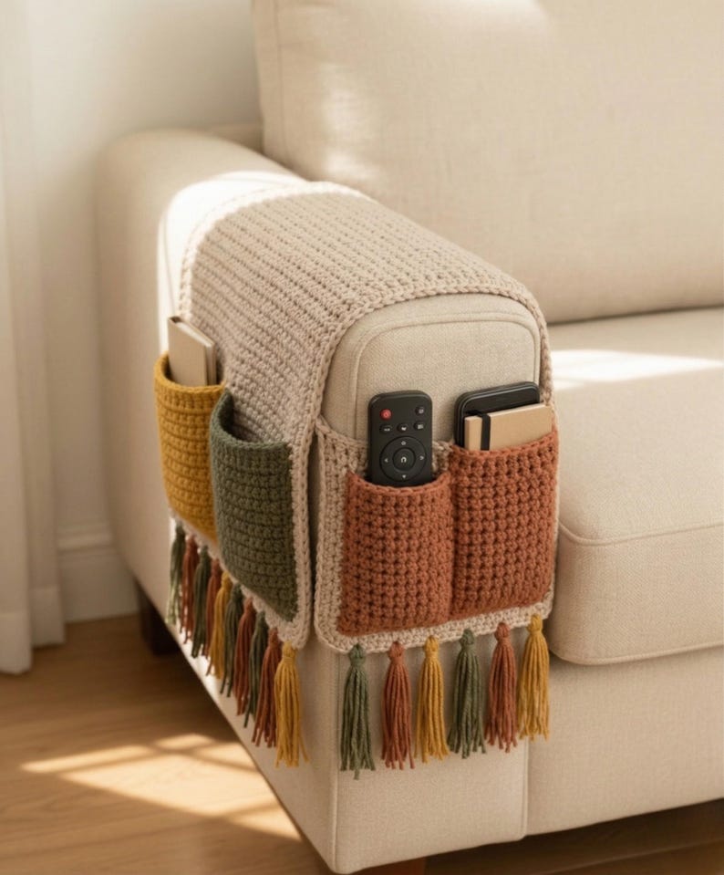 Gehäkelter Sofa Organizer Muster, Sofa Arm Organizer PDF, Couch Aufbewahrungstasche, Fernbedienungshalter, gehäkelte Wohnkultur, einfaches modernes Muster Bild 13