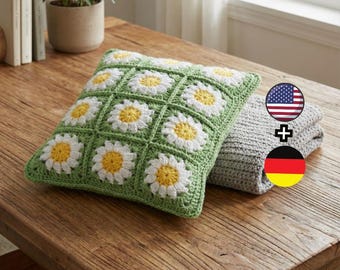 Pillow Crochet Pattern PDF – Daisy Granny Square Cushion Cover, Beginner Friendly Floral Pillow , Modern Home Decor Crochet Pattern Instant