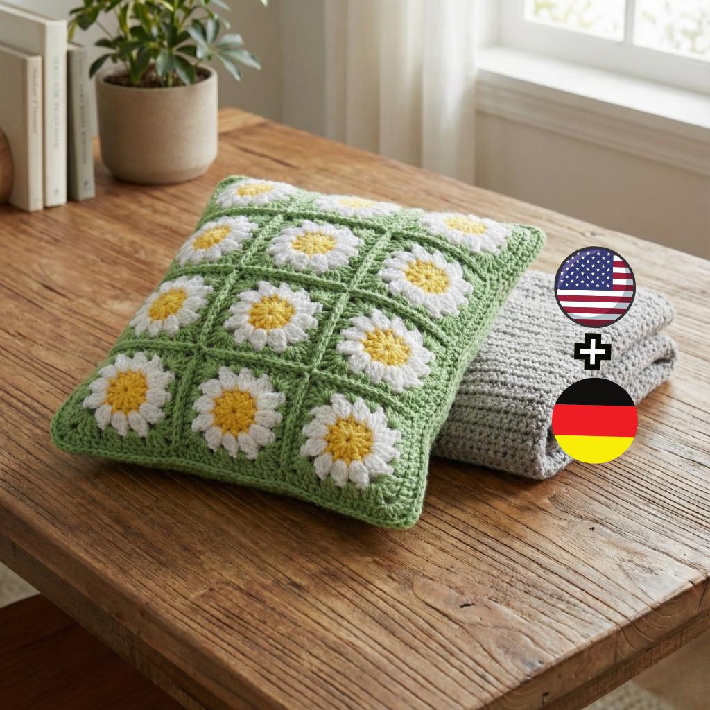 Pillow Crochet Pattern PDF – Daisy Granny Square Cushion Cover ...