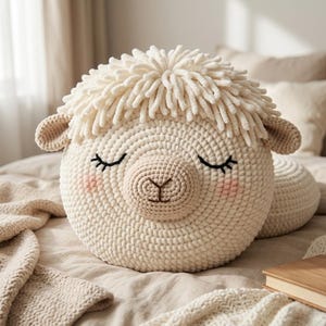 Crochet Sheep Pillow Pattern, Amigurumi Lamb Cushion PDF, Plush Chenille Home Decor, Cute Farm Animal Toy, Beginner Friendly DIY Gift Ideas!
