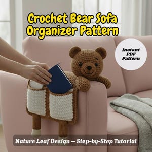 Virkad sofforganisator med björnmönster | Amigurumi soffburk (PDF-mönster)