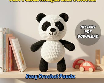 panda crochet pattern PDF – Cute Panda Amigurumi Tutorial – Easy Crochet Panda, Red Panda Crochet Pattern, Stuffed Animal DIY, Beginner PDF