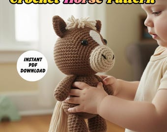 Pferd Häkelanleitung PDF | Amigurumi Plüschtier Pony | Anfängerfreundliche Schritt für Schritt-Anleitung | Niedrige Höhe Bauernhof Tier Geschenk | DIY-Download