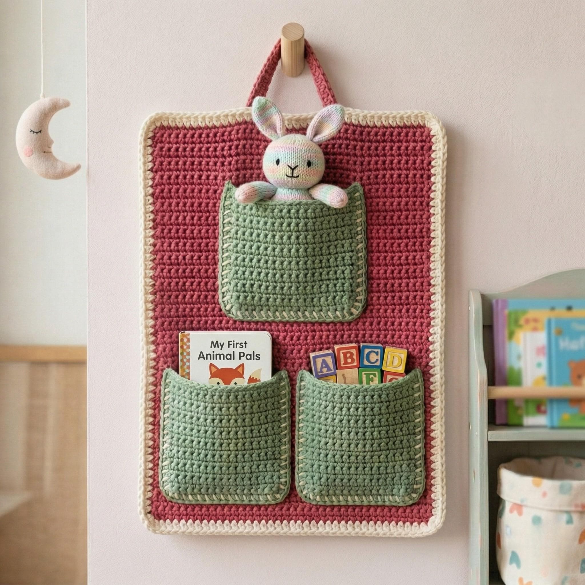 Crochet Wall Hanging Organizer Pattern PDF, 3 Pocket Storage Organizer ...