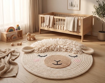 Patrón de alfombra de oveja a crochet en PDF, patrón de alfombra para guardería, alfombra de animales para bebés, alfombra redonda DIY en PDF, ¡patrón de crochet apto para principiantes con fotos!