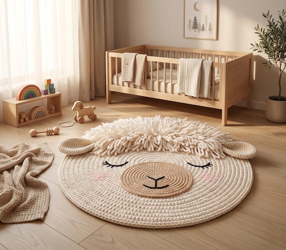 Crochet Sheep Rug Pattern PDF, Nursery Rug Pattern, Baby Animal Carpet, DIY Round Rug PDF, Beginner Friendly Crochet Pattern with Photos!