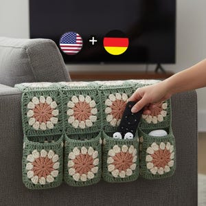 Gehaakt patroon pdf-bank armopberger, oma vierkante bankopberger met 8 vakken, beginnersvriendelijk haakpatroon, direct downloaden doe-het-zelf