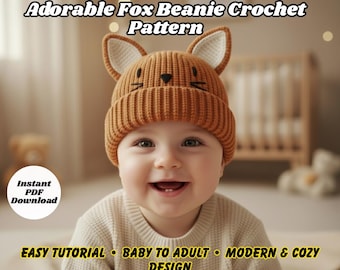 Crochet Fox Hat Pattern – Easy Animal Beanie PDF – Baby, Toddler & Kids Sizes – Woodland Hat Crochet Tutorial – Beginner Friendly Pattern