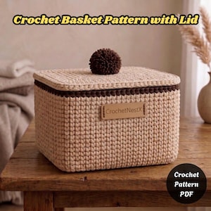 Crochet Basket Pattern with Lid, Rectangle Storage Basket PDF, Modern Minimal Organizer,  Crochet Home DIY, Crochet Square Basket Pattern