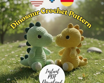 Schema all'uncinetto per dinosauri - Amigurumi Dino PDF - Tutorial per giocattoli adatti ai principianti - Fai da te per bambini - Download immediato / schema all'uncinetto per draghi