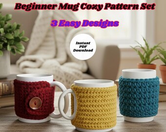 Crochet Mug Cozy Pattern Bundle | Beginner-Friendly, 3 Designs (PDF Pattern)