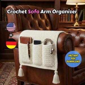 Crochet Sofa Arm Organizer Pattern PDF – Reversible Couch Armrest Organizer with 6 Pockets, Home Storage Crochet, Beginner Friendly EN/DE