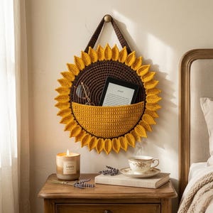 Sunflower Wall Organizer Crochet Pattern PDF, Hanging Storage Pocket, Boho Home Decor, Nursery Organizer, Crochet Gift, Easy DIY Pattern image 5
