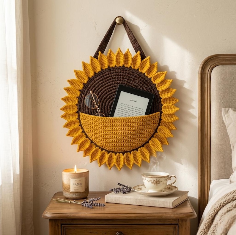 Sunflower Wall Organizer Crochet Pattern PDF, Hanging Storage Pocket, Boho Home Decor, Nursery Organizer, Crochet Gift, Easy DIY Pattern image 5