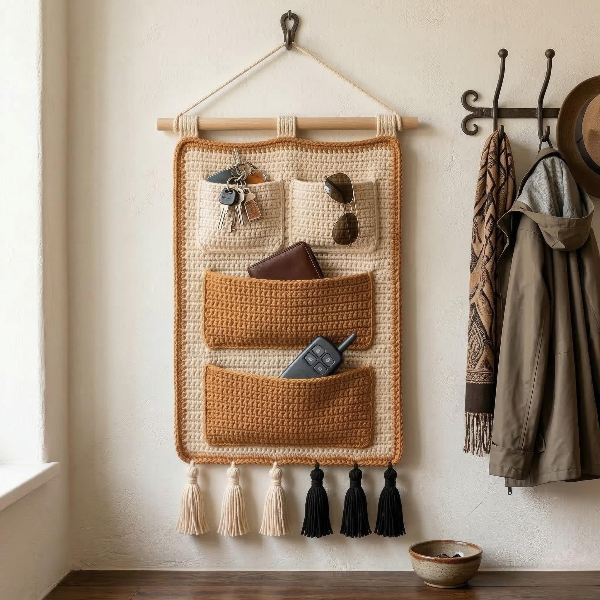 Crochet Wall Organizer Pattern PDF, Hanging Storage Pocket Organizer ...