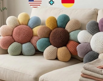 Motif de coussin fleurs au crochet PDF, motif au crochet de coussin en peluche, coussin marguerite, motif de coussin Amigurumi, décoration d'intérieur, motif cadeau DIY