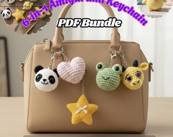 Bundel patroon mini-amigurumi-sleutelhanger – 6 schattige dierenontwerpen | Ideeën voor babyshowers, pasgeboren cadeauset gehaakte pdf, beginnersvriendelijke handleiding