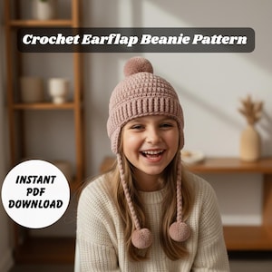 Crochet Earflap Beanie Pattern PDF, Bulky Yarn Winter Hat Pattern, Easy Pom-Pom Hat Tutorial, Beginner Friendly Crochet Pattern