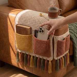 Gehäkelter Sofa Organizer Muster, Sofa Arm Organizer PDF, Couch Aufbewahrungstasche, Fernbedienungshalter, gehäkelte Wohnkultur, einfaches modernes Muster Bild 7