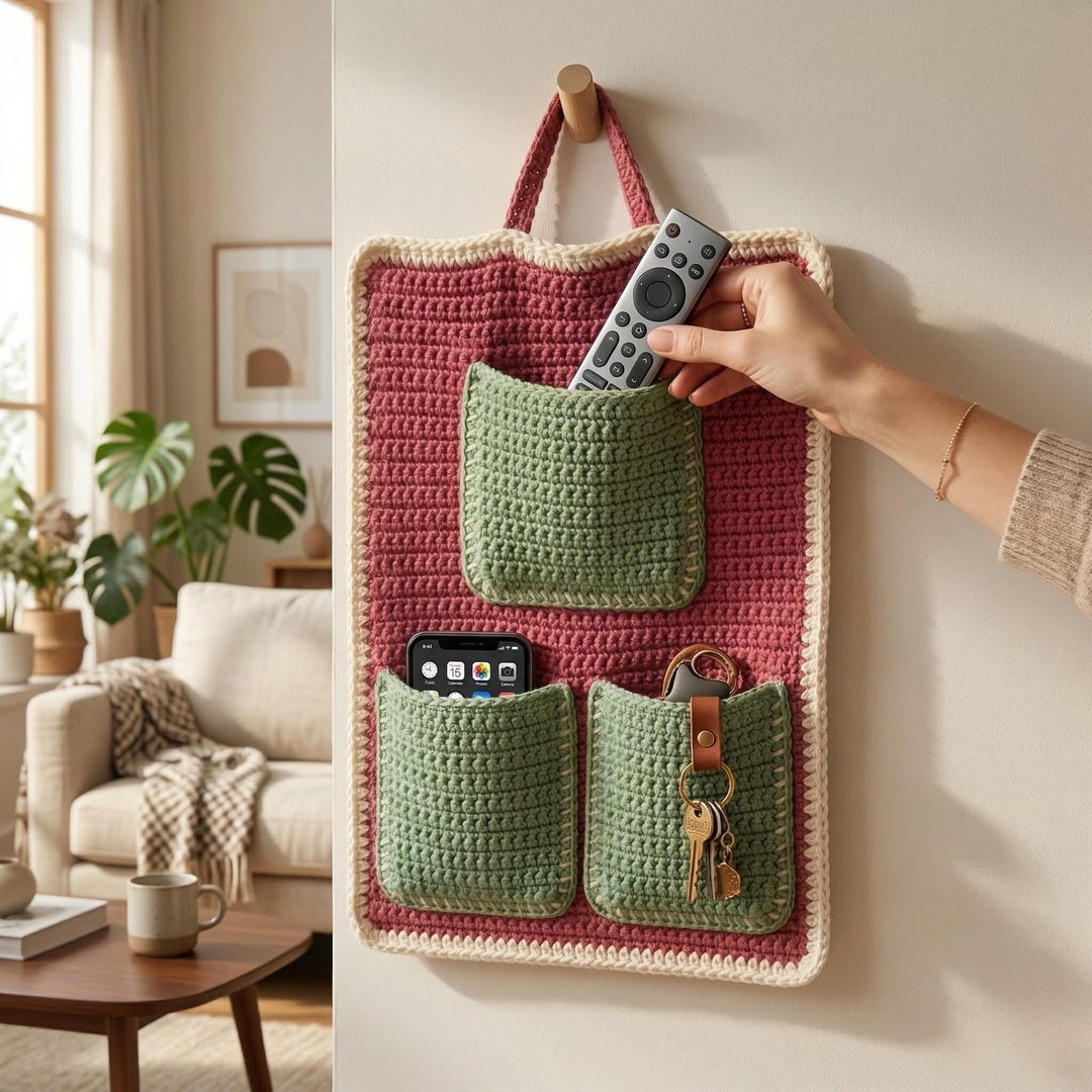 Crochet Wall Hanging Organizer Pattern PDF, 3 Pocket Storage Organizer ...