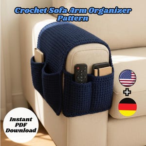Schema per organizer per braccioli del divano all'uncinetto, PDF facile per principianti, schema per organizer per divano all'uncinetto, arredamento funzionale per la casa, download digitale istantaneo EN/DE