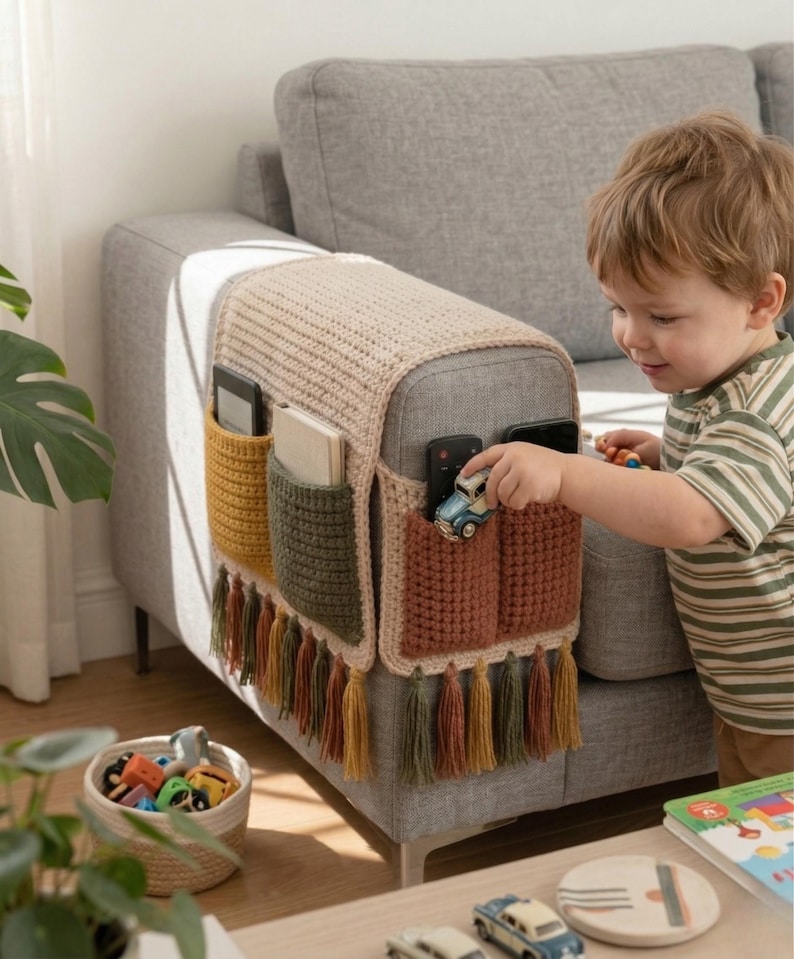 Gehäkelter Sofa Organizer Muster, Sofa Arm Organizer PDF, Couch Aufbewahrungstasche, Fernbedienungshalter, gehäkelte Wohnkultur, einfaches modernes Muster Bild 8