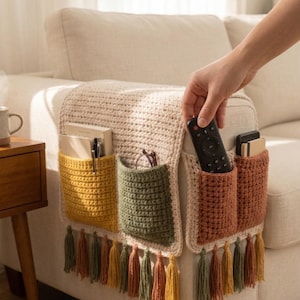 Gehäkelter Sofa Organizer Muster, Sofa Arm Organizer PDF, Couch Aufbewahrungstasche, Fernbedienungshalter, gehäkelte Wohnkultur, einfaches modernes Muster Bild 10