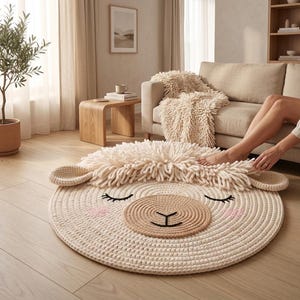 Patrón de alfombra de oveja a crochet en PDF, patrón de alfombra para guardería, alfombra de animales para bebés, alfombra redonda DIY en PDF, ¡patrón de crochet apto para principiantes con fotos! imagen 7