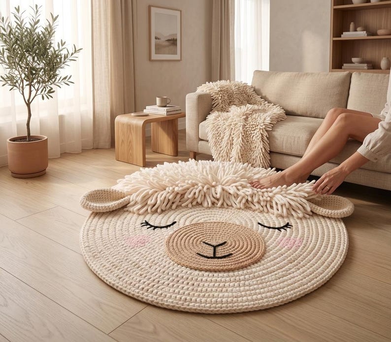 Patrón de alfombra de oveja a crochet en PDF, patrón de alfombra para guardería, alfombra de animales para bebés, alfombra redonda DIY en PDF, ¡patrón de crochet apto para principiantes con fotos! imagen 7