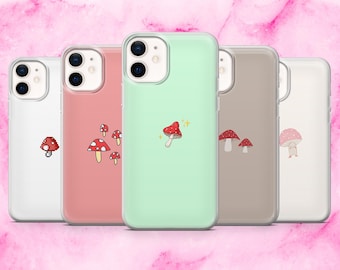 Mushroom Phone Case Fungi Minimal Cover for iPhone 17, 16E, 15, 14, 13, 12 Samsung S25, S24Fe, A56, A16 Pixel 10Pro XL, 9A, 8A, 7