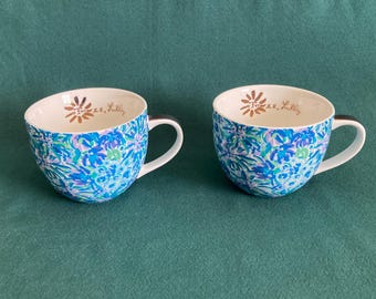 Lily Pulitzer Blue Floral Ceramic Mug (x2)