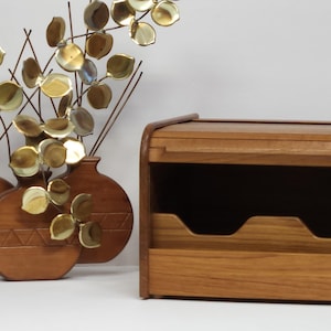 Vintage Teak Tech tambour storage box