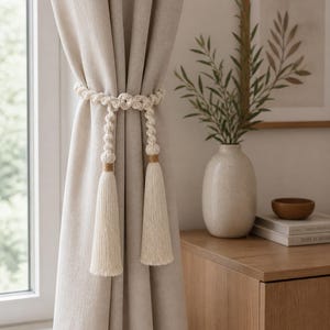 Personalized Macrame Curtain Tieback, Curtain Holder Holdback, Modern Window Treatment, Boho Window Decor, Gift for New Home, Set of 2