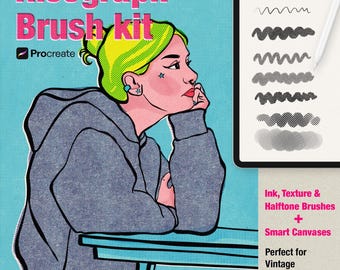 Conjunto de pinceles Risograph vintage para Procreate: tinta, textura y semitonos (descarga instantánea)