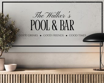 Anpassad pool- och barskylt, väggkonst i matt canvas, heminredning, present till honom, man cave-dekor, barrumsdekor, goda tider