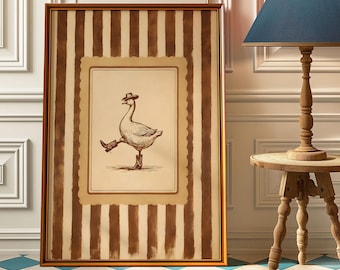 Silly Cowboy Goose Wall Art Print – Funny Western Dancing Duck Poster, Silly Goose Nursery Decor, Rustic Vintage Cowboy Artwork
