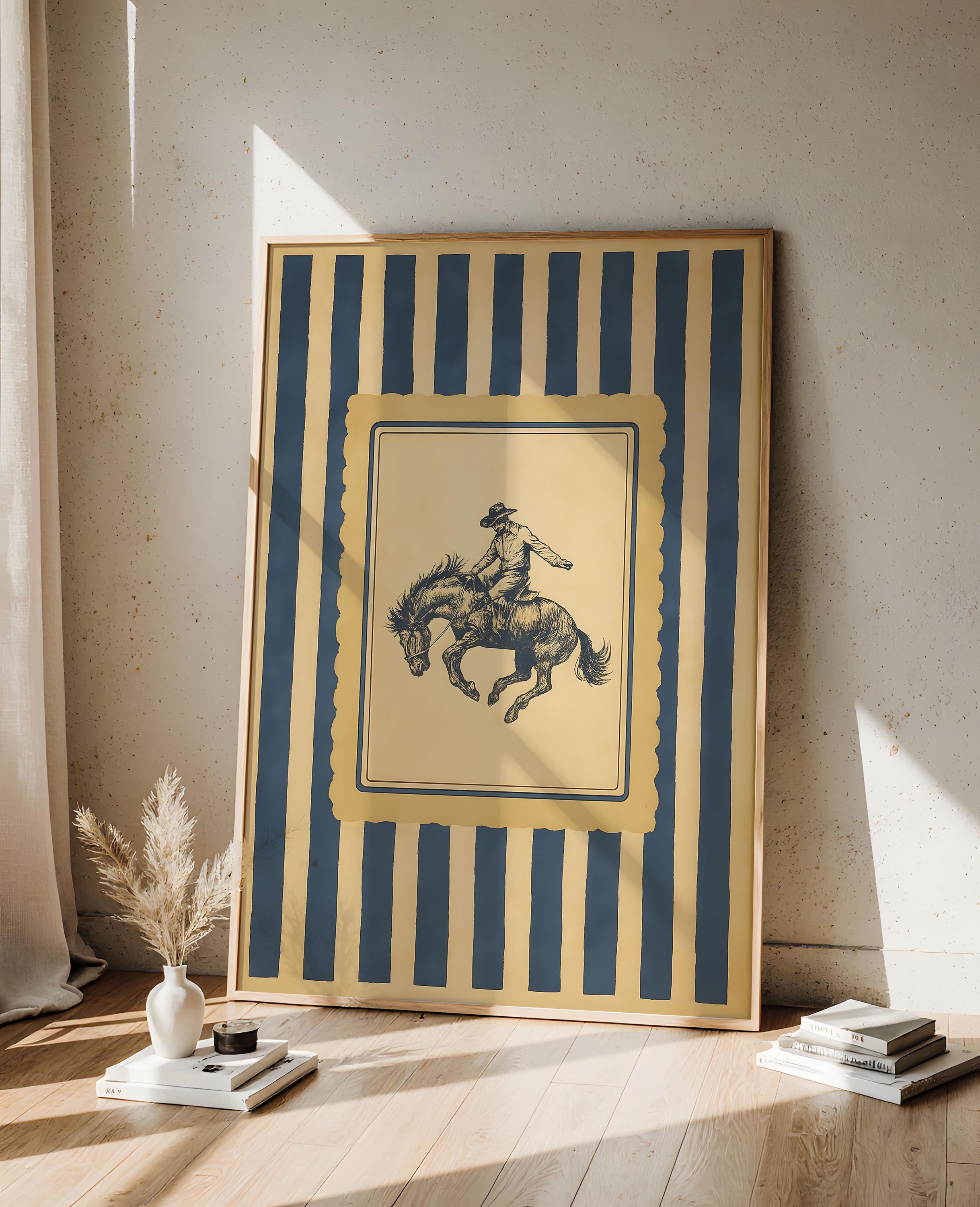 Vintage Western Cowboy Poster - Rustic Rodeo Wall Art With Stripes ...