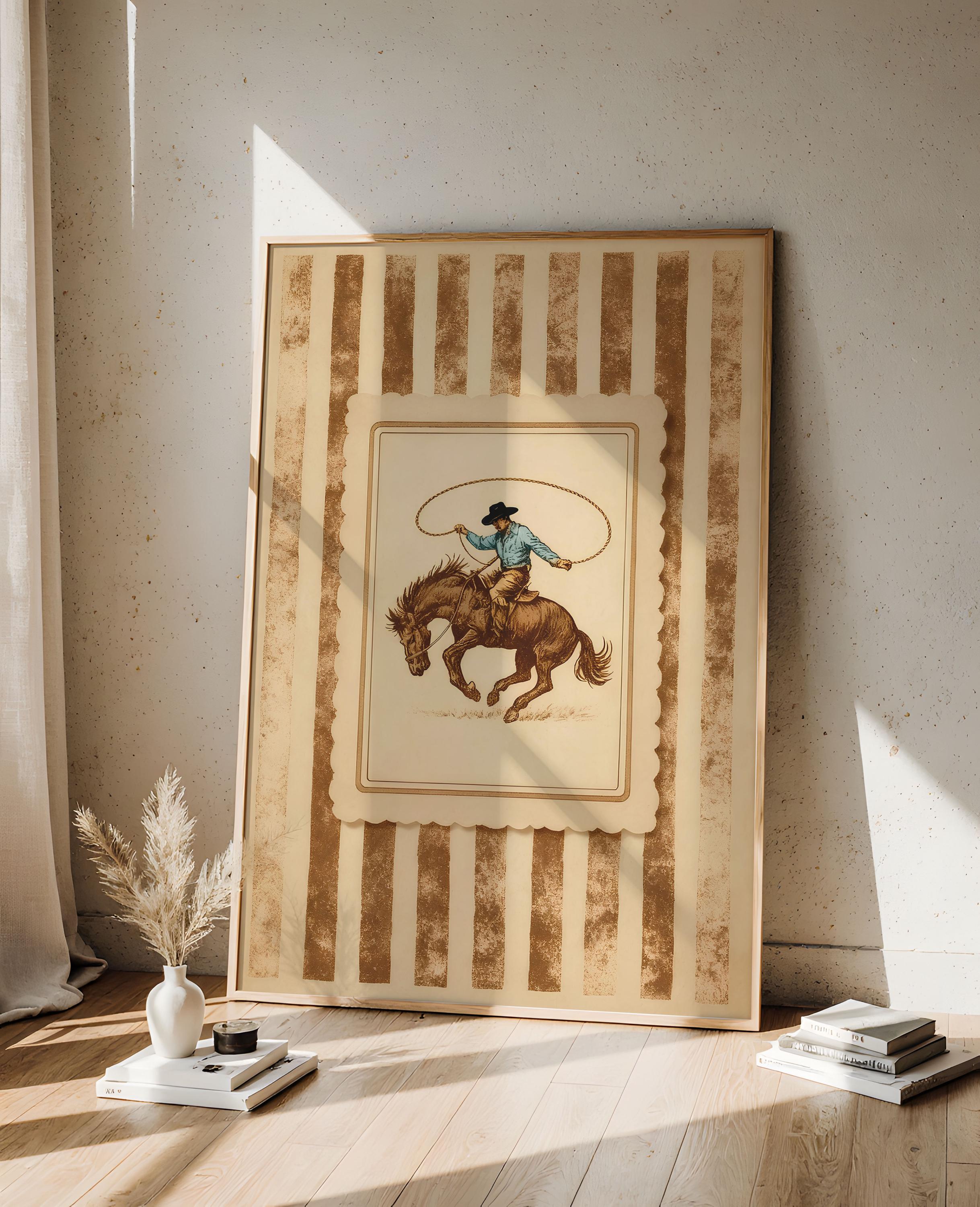 Vintage Western Cowboy Poster - Rustic Rodeo Wall Art With Stripes ...