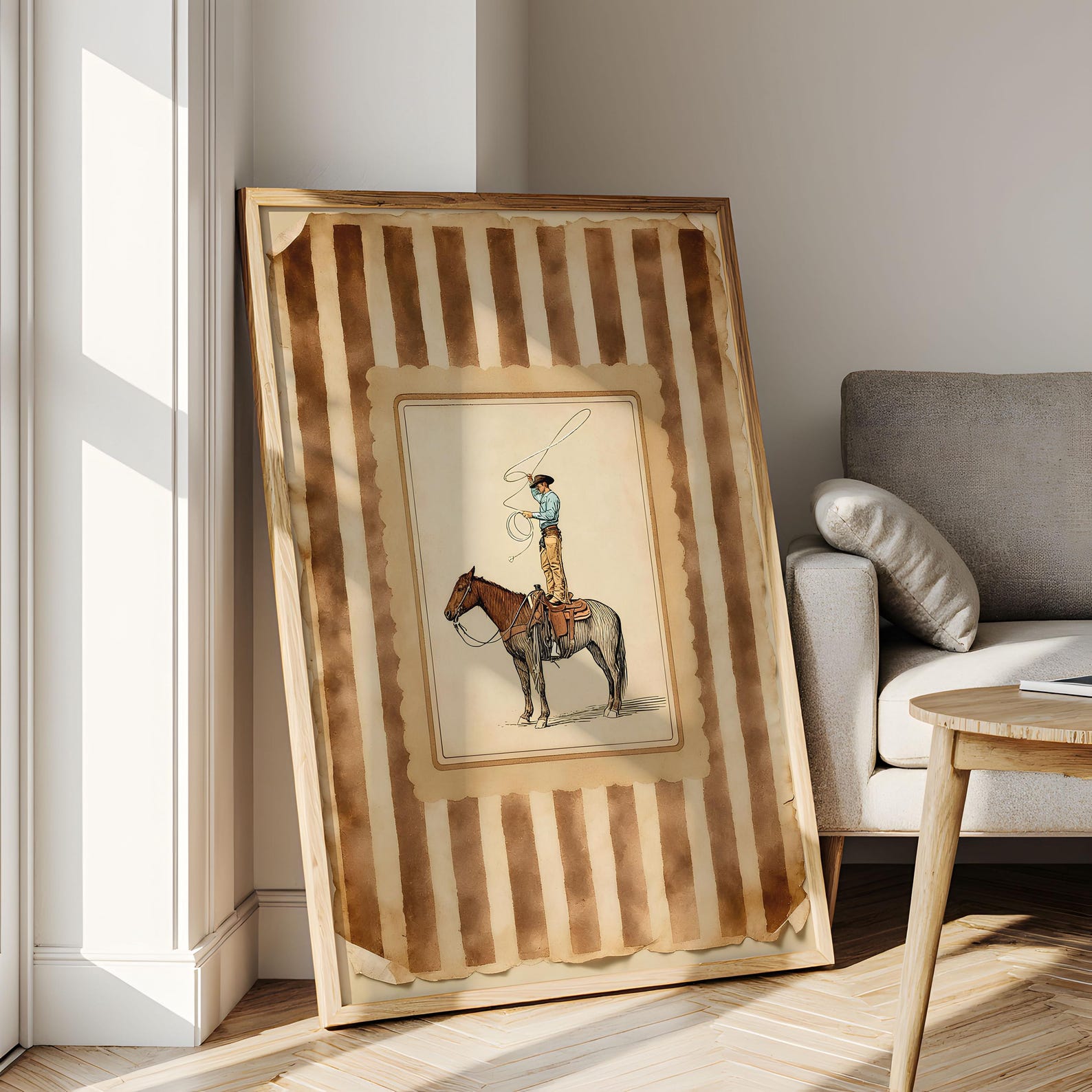 Vintage Western Cowboy Poster, Rustic Lasso Wall Art With Stripes ...